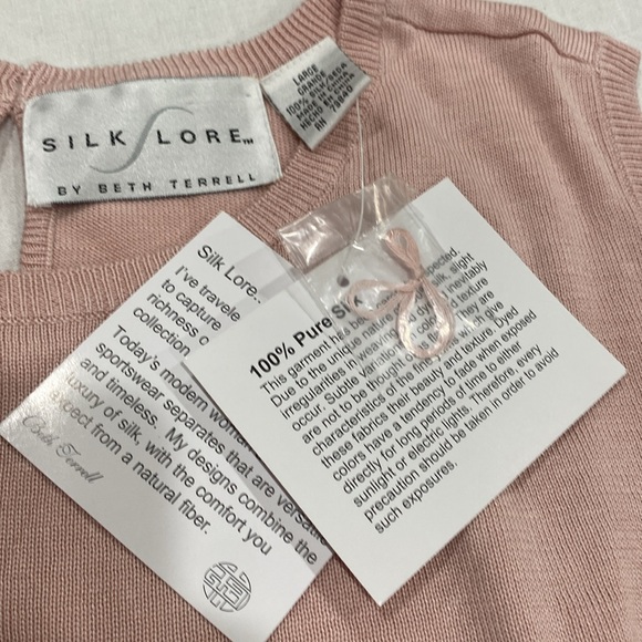 SILK LORE BY BETH TERRELL 100% pure silk light pink sleeveless knit top size L - Picture 10 of 12